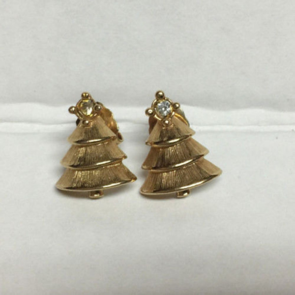 AVON Christmas Tree Earrings Rhinestone Vintage - Picture 3 of 3